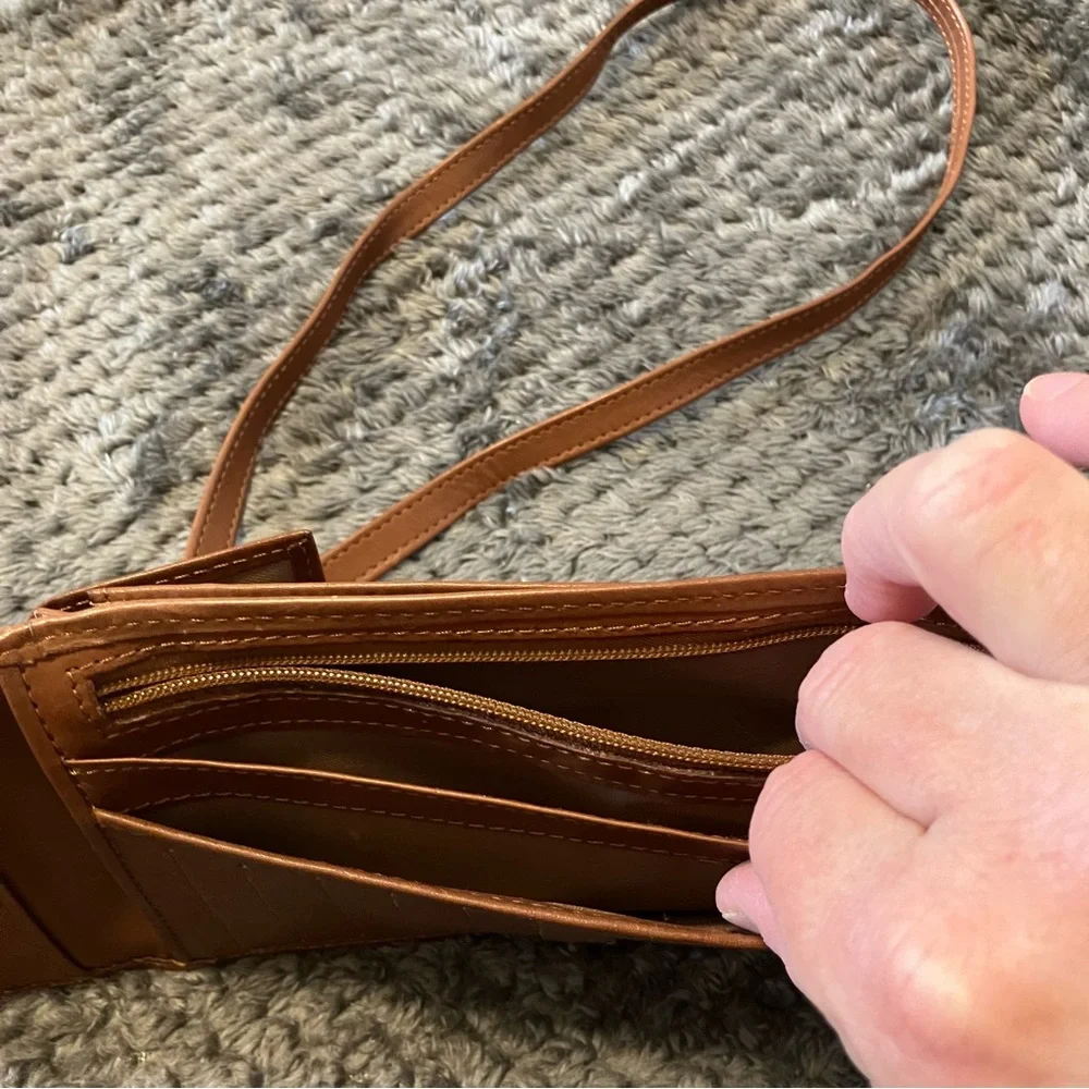 Vintage Macro Bag‎ Brown Cowhide Leather Crossbody Wallet With Adjustable Strap